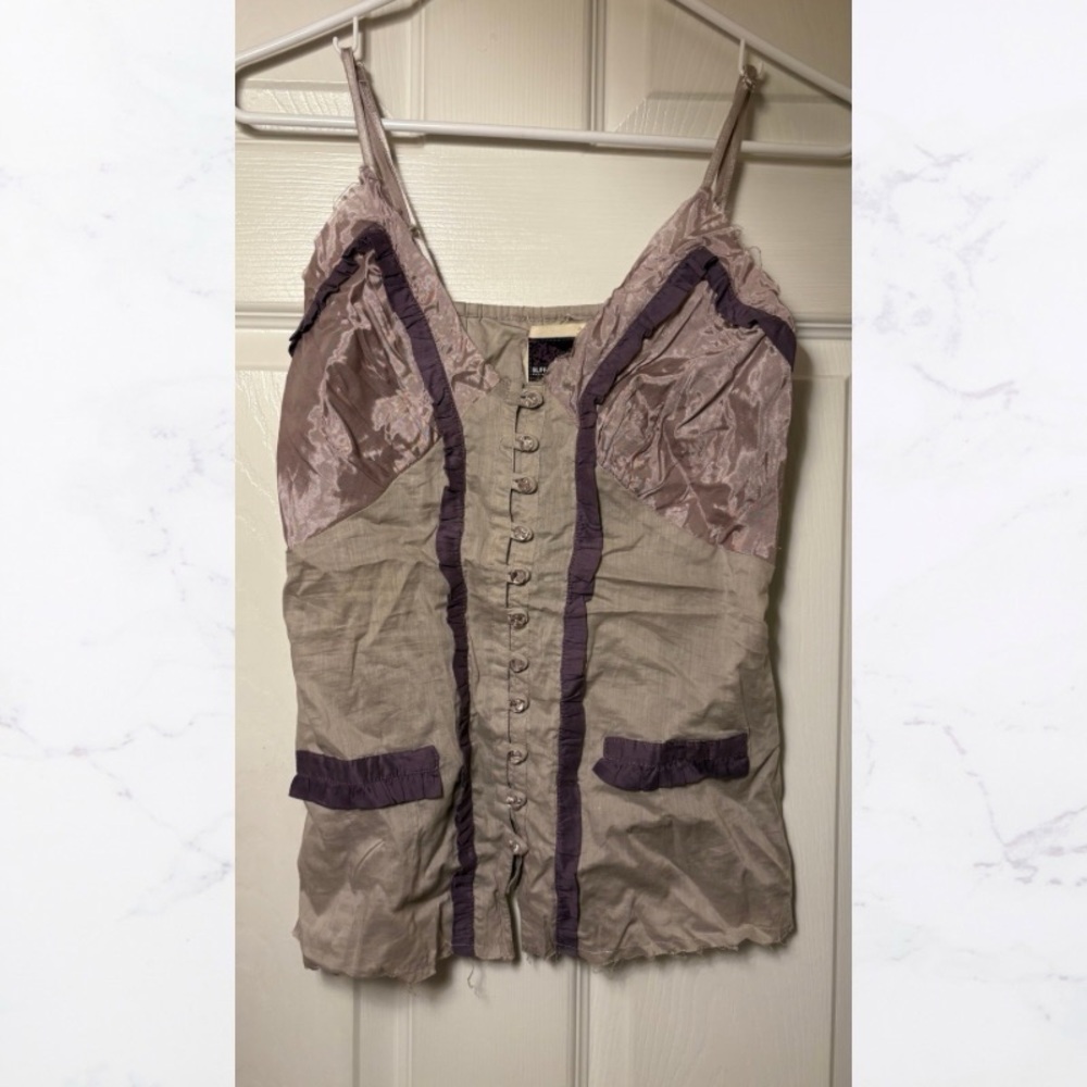 Vintage Style Purple Women's Spaghetti Strap Button Up Top, Size Small
